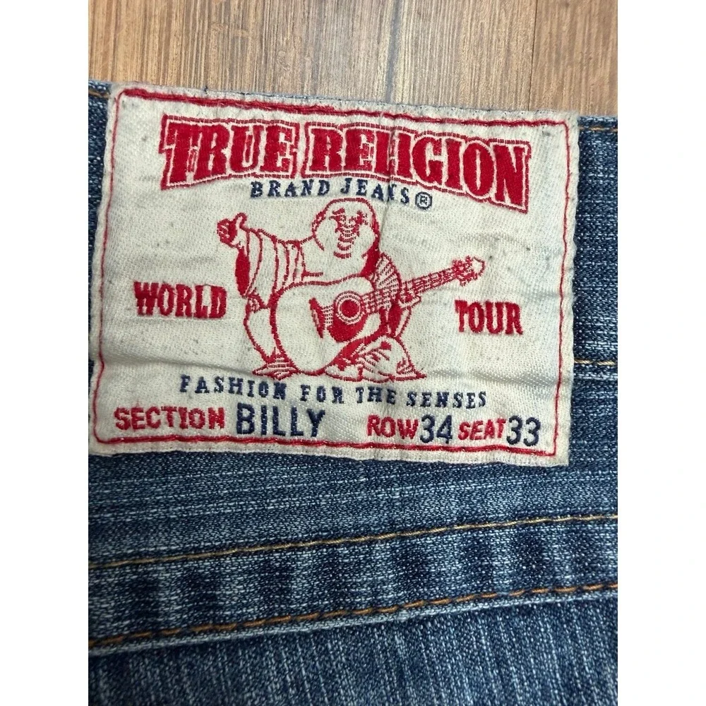 True Religion Billy Jeans Shorts Men 34 Made USA Distressed Cutoff Raw Hem Denim